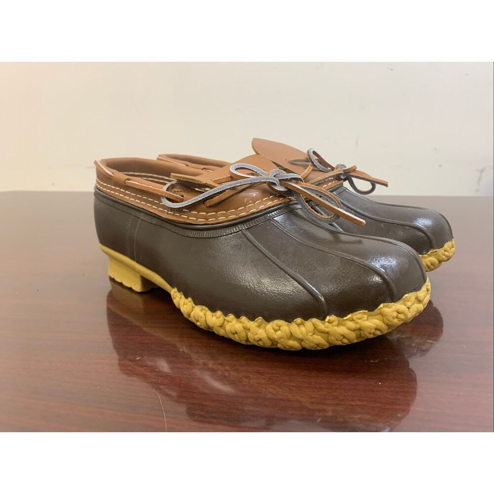 LL Bean Men’s Size 7 W Women’s 9 Brown 175061 Leather Rubber Moc Duck Boat Boots